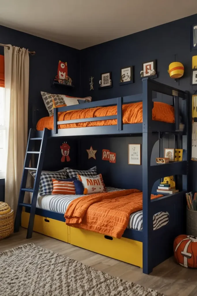6. Navy Blue Bunk Bed with Storage