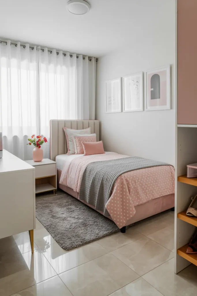8. Soft Pink Minimalist Bedroom