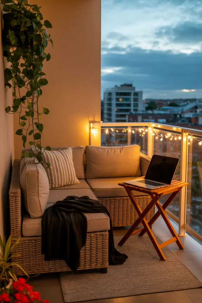 25 Dreamy Balcony Designs for Cozy Stylish Spaces 17 9. Twilight Balcony Workspace