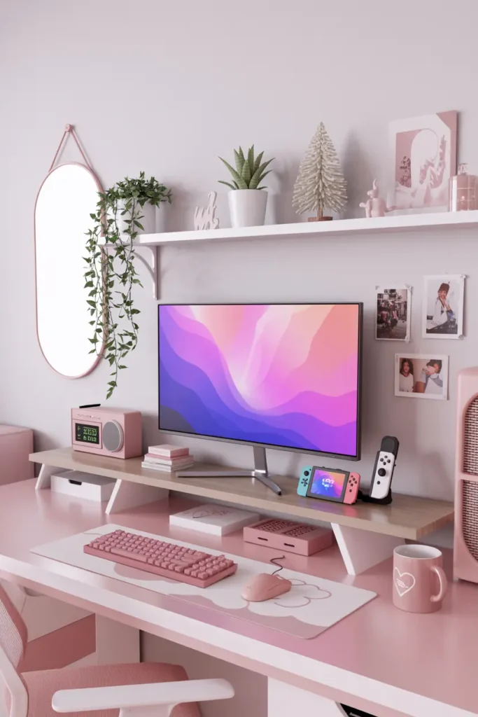 9. Whimsical Pink Desk Oasis