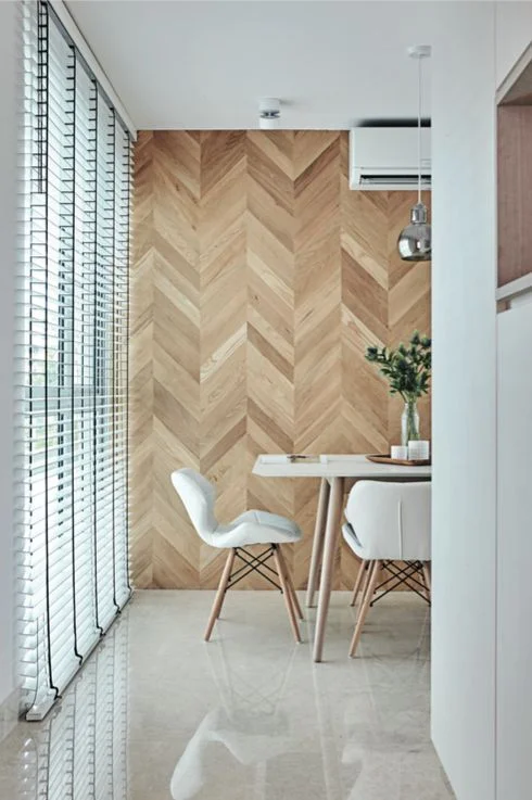 Modern Neutral Home Office with Chevron Wall