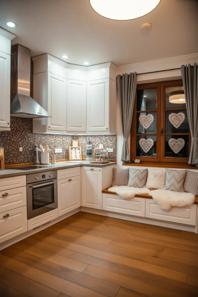 1. Cozy White Kitchen Nook