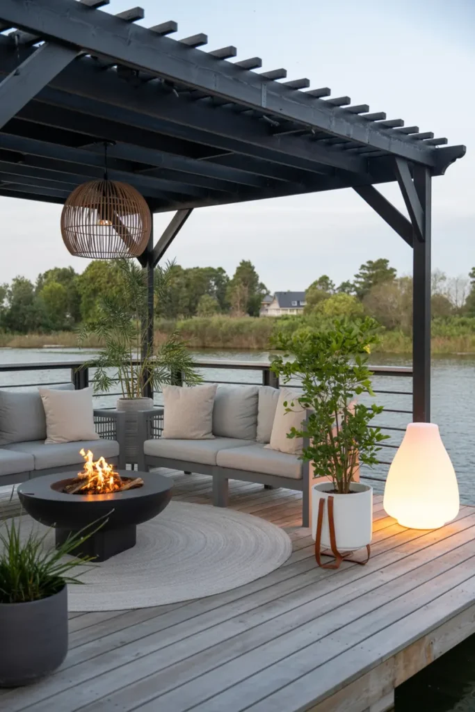 1. Lakeside Pergola Lounge with Fire Pit