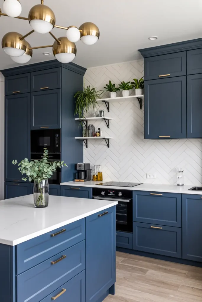 1. Modern Navy Kitchen Glow