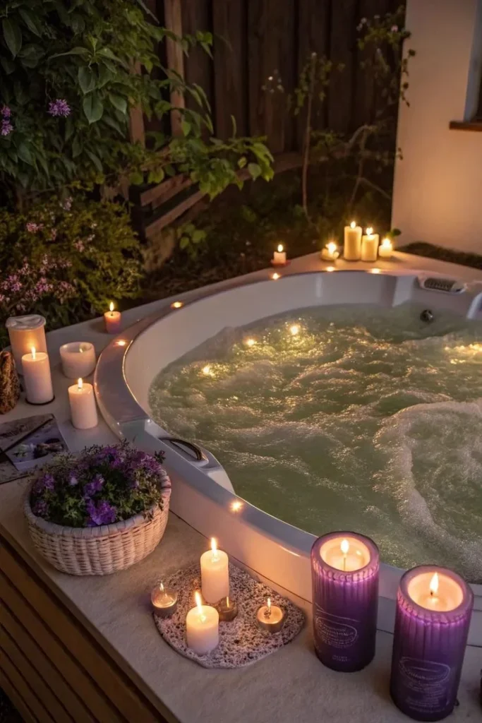 Warm Taupe Candlelit Spa Tub