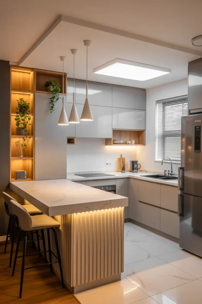 10. Sleek White Modern Kitchen Island