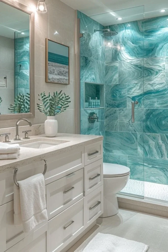 Azure Tile Greenery Shower Nook
