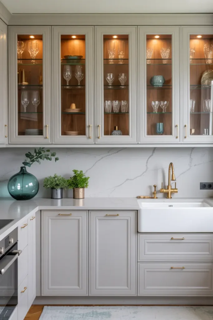 11. Elegant Glass Cabinet Kitchen Display