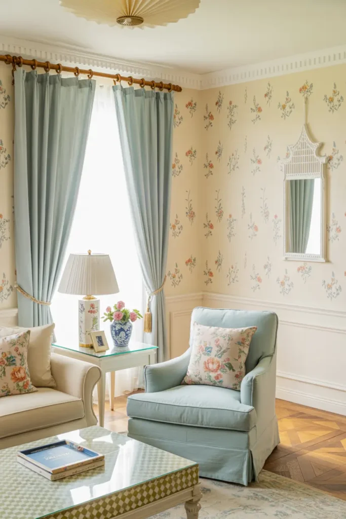 20 Stylish Living Room Ideas for Cozy & Modern Homes 29 11. Floral Pastel Elegant Corner