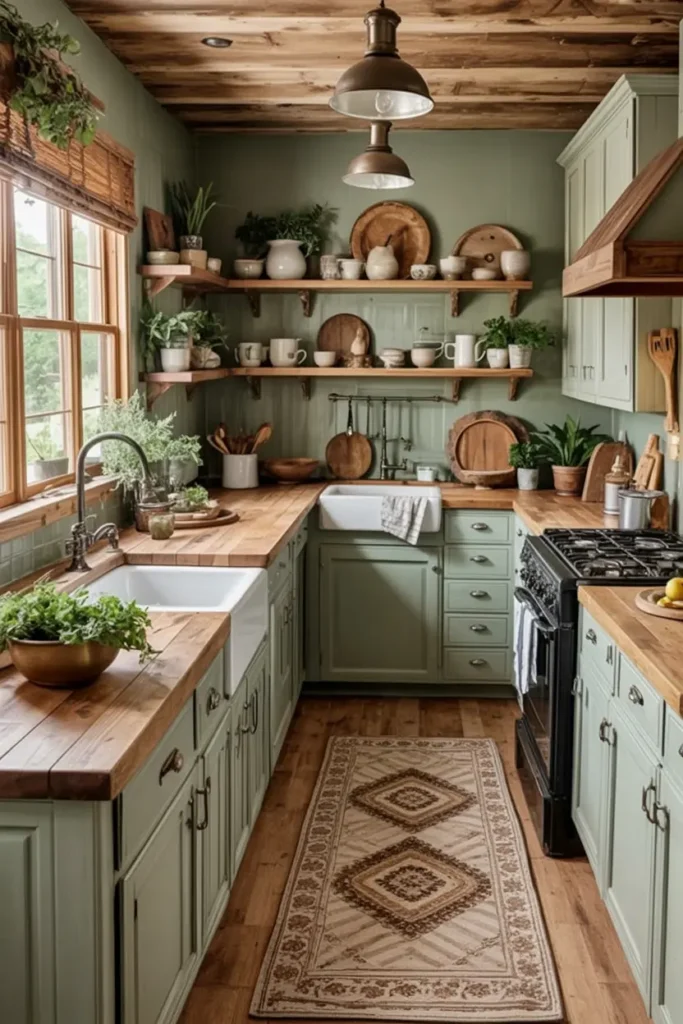 11. Rustic Mint Farmhouse Kitchen