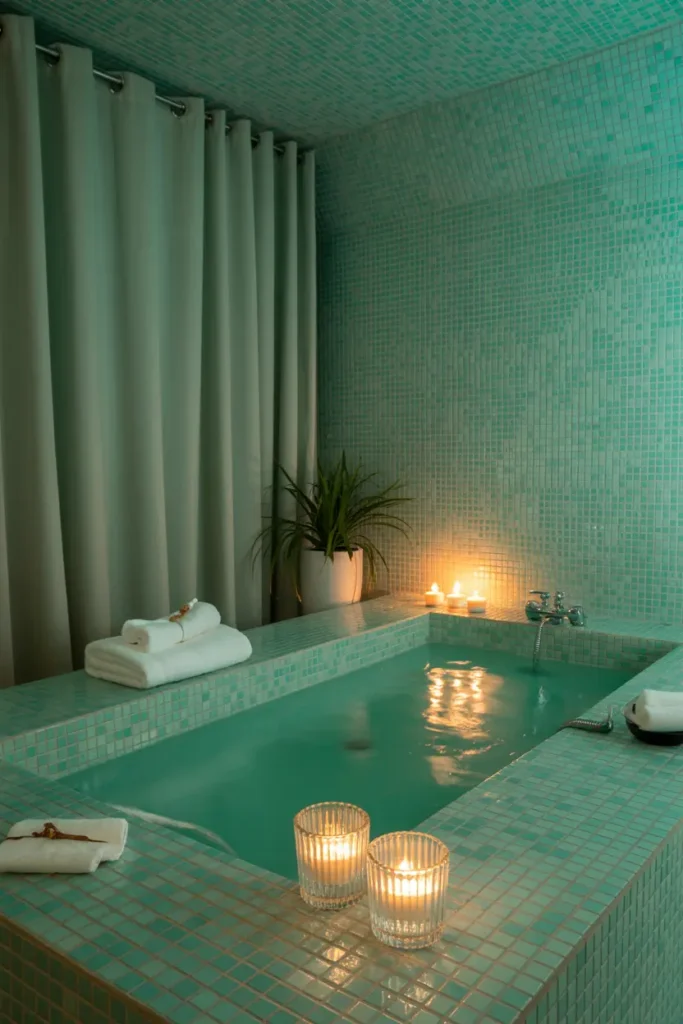 11. Turquoise Mosaic Candlelit Sunken Tub Haven