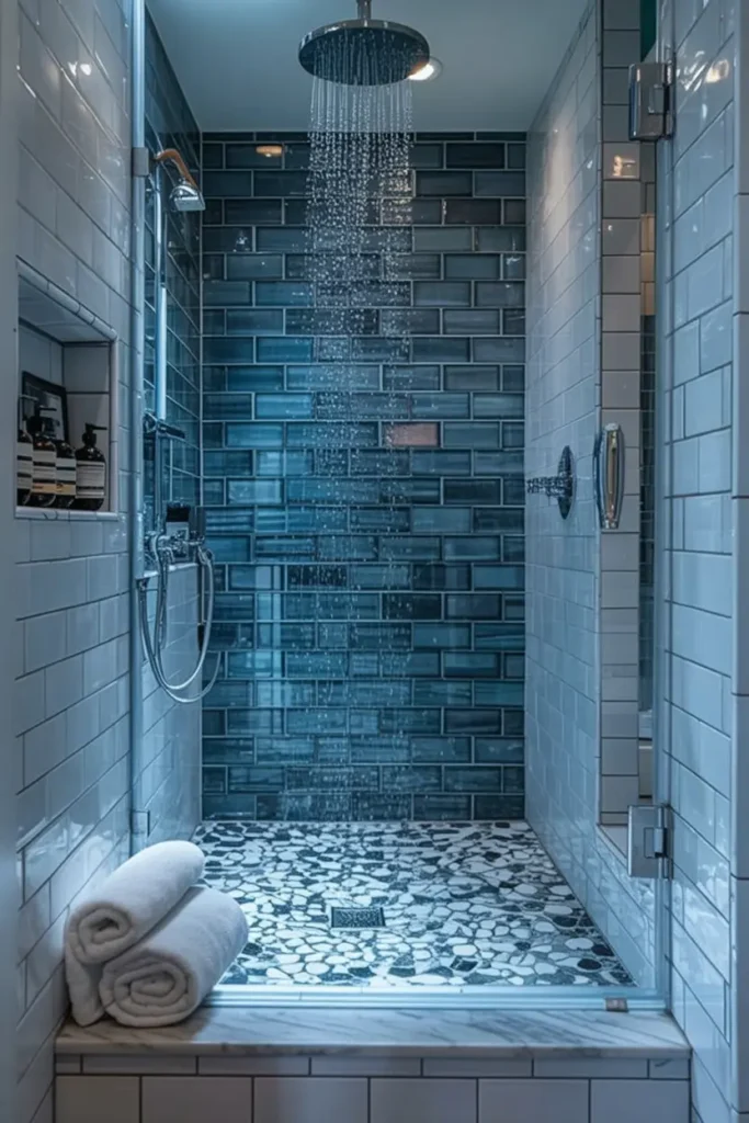 20 Stunning Bathroom Designs for Modern Home Style 29 11. blue brick rainfall shower