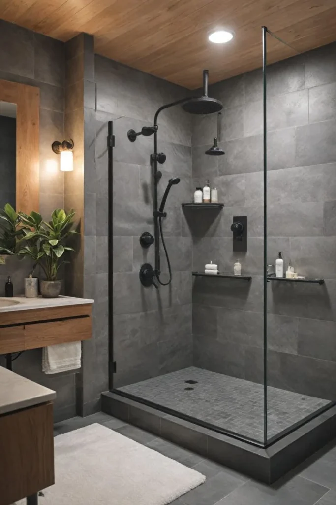 Charcoal Concrete Industrial Zen Shower