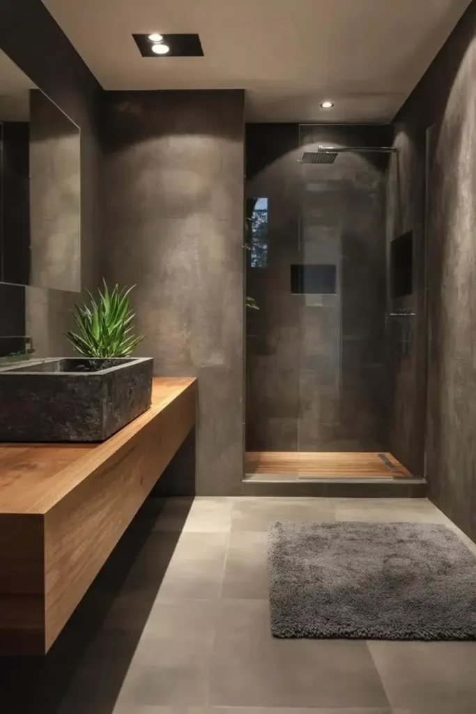 12. Charcoal Concrete Industrial Zen Shower