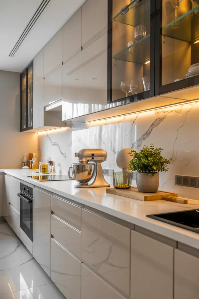 12. Glossy White Luxury Kitchen Counter