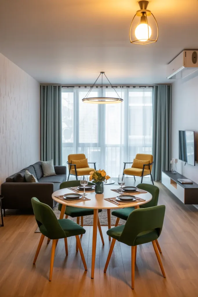 20 Stylish Living Room Ideas for Cozy & Modern Homes 31 12. Modern Green Dining Setup