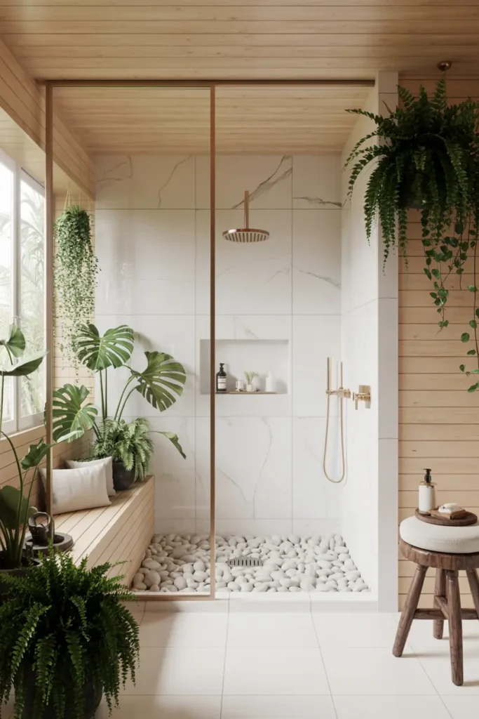 12. Tropical Jungle Pebble Rain Shower Oasis