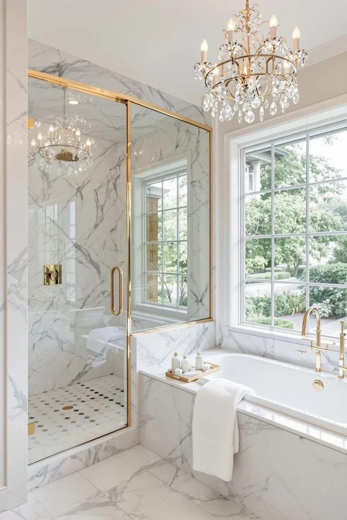 White Subway Brass Elegance Shower