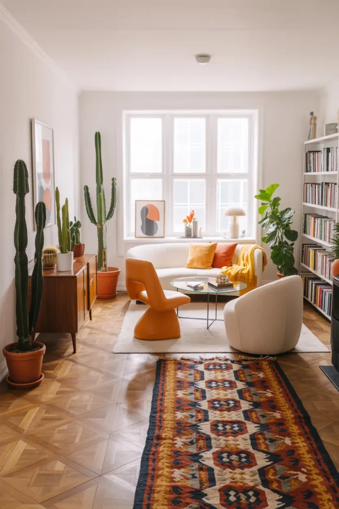 20 Cozy Modern Living Inspirations with Easy Living Room Ideas 33 13. Cactus Filled Modern Lounge