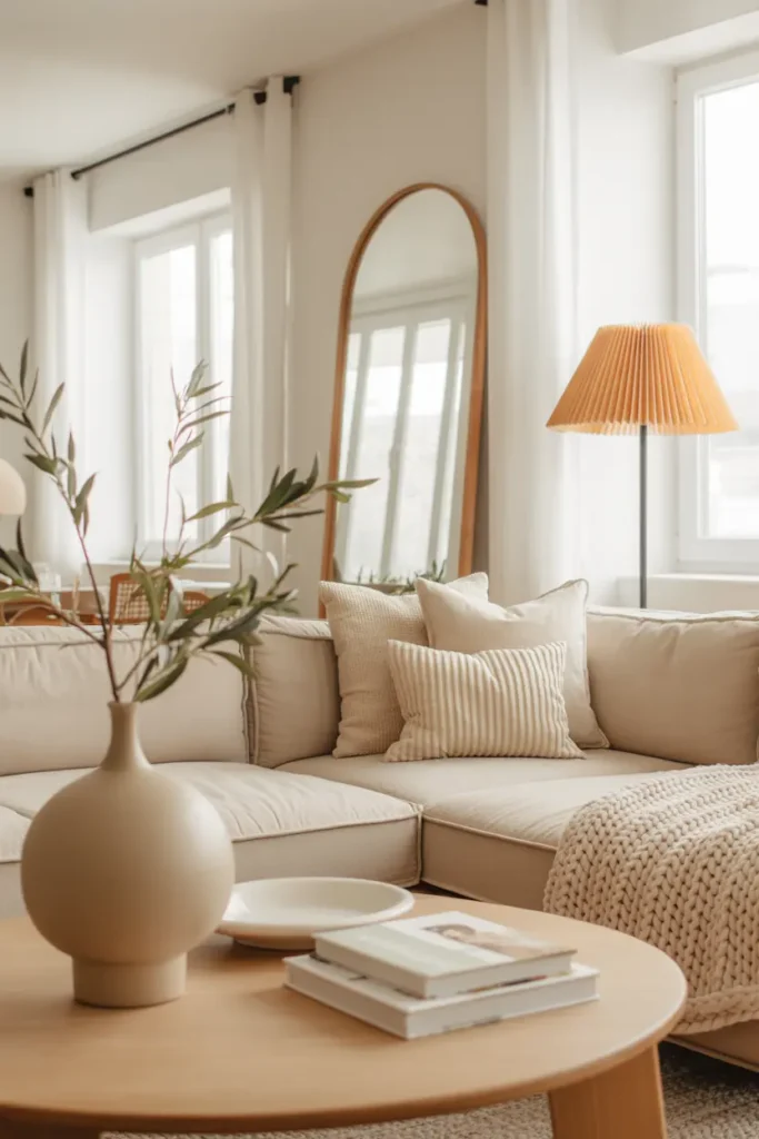 13. Cozy Neutral Mirror Lounge 1