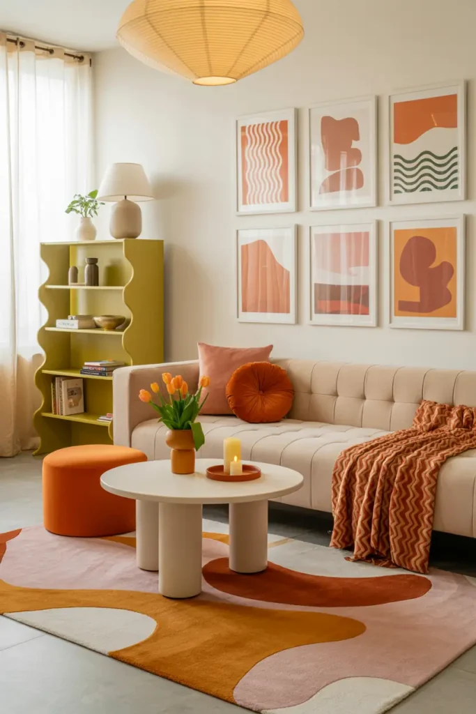 13. Playful Orange Accent Lounge