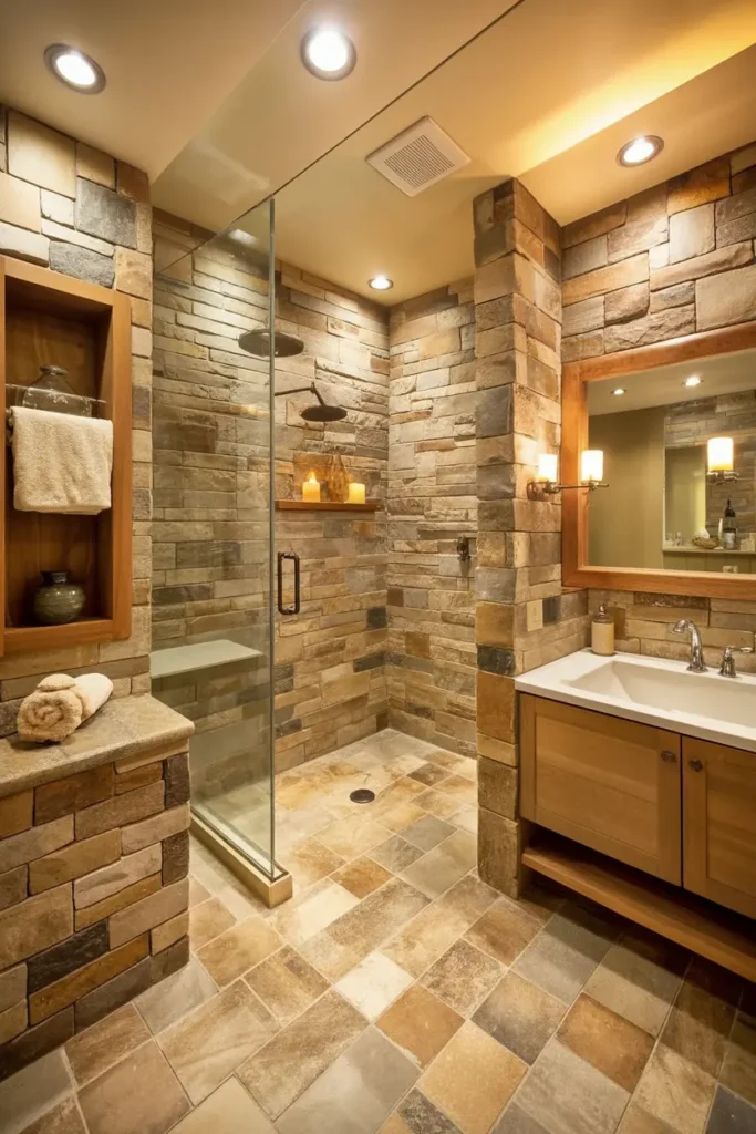 13. Rustic Stone Cave Rain Shower Retreat