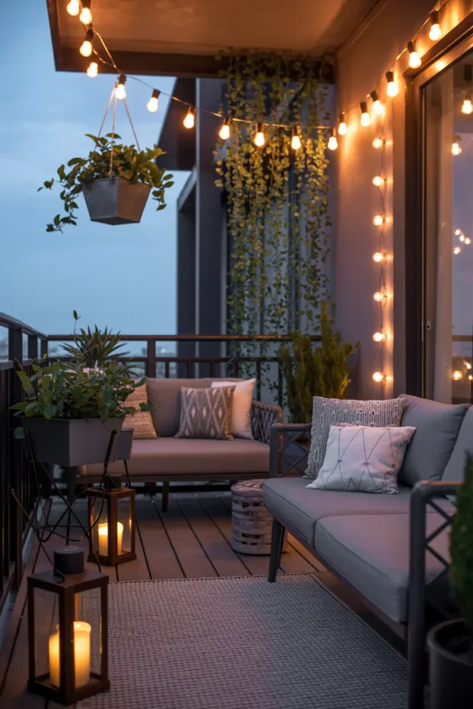 13. Twilight Balcony Lounge with Fairy Lights