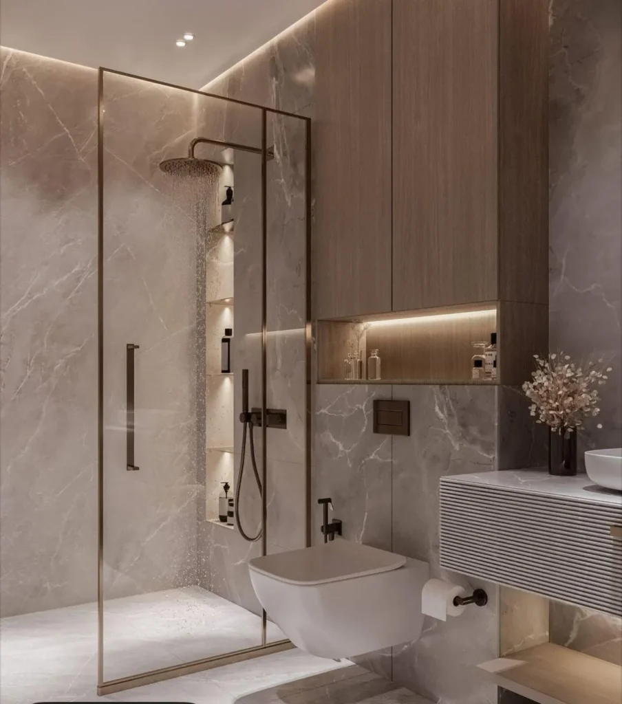 Taupe Marble Minimalist Wet Room