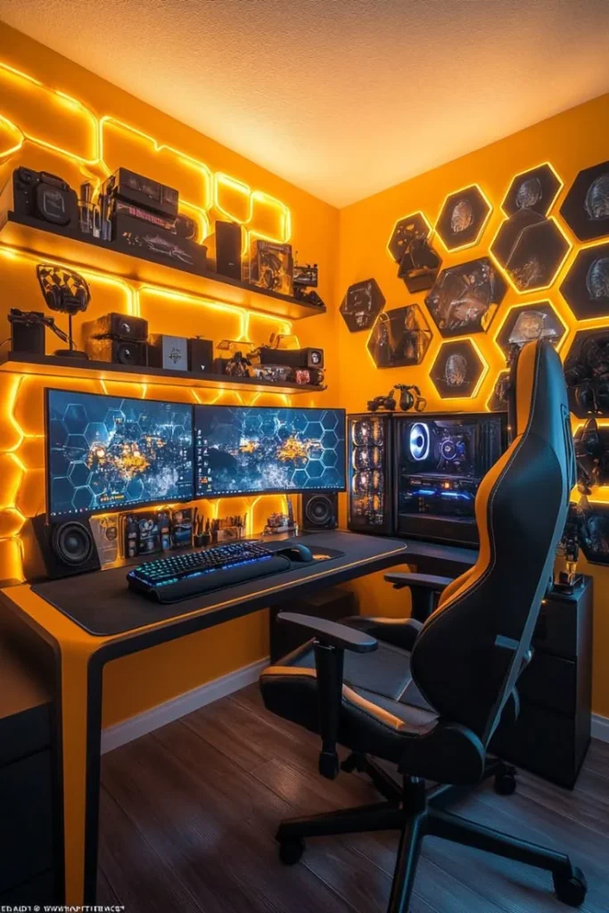 Minimalist Gaming Room with Warm Lighting