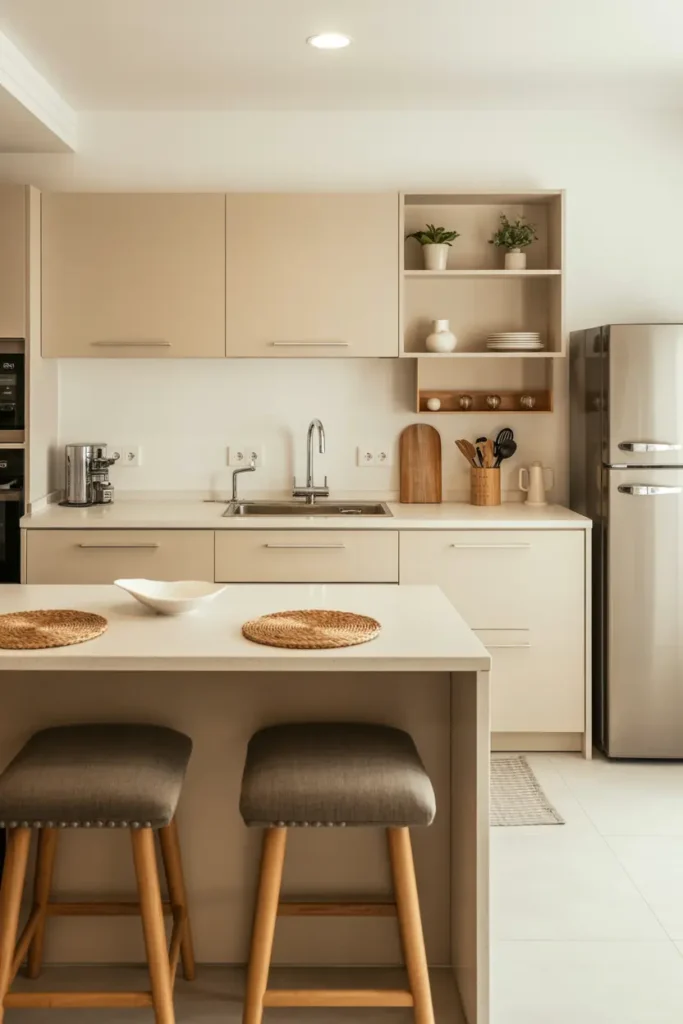 14. Minimal Beige Kitchen Island