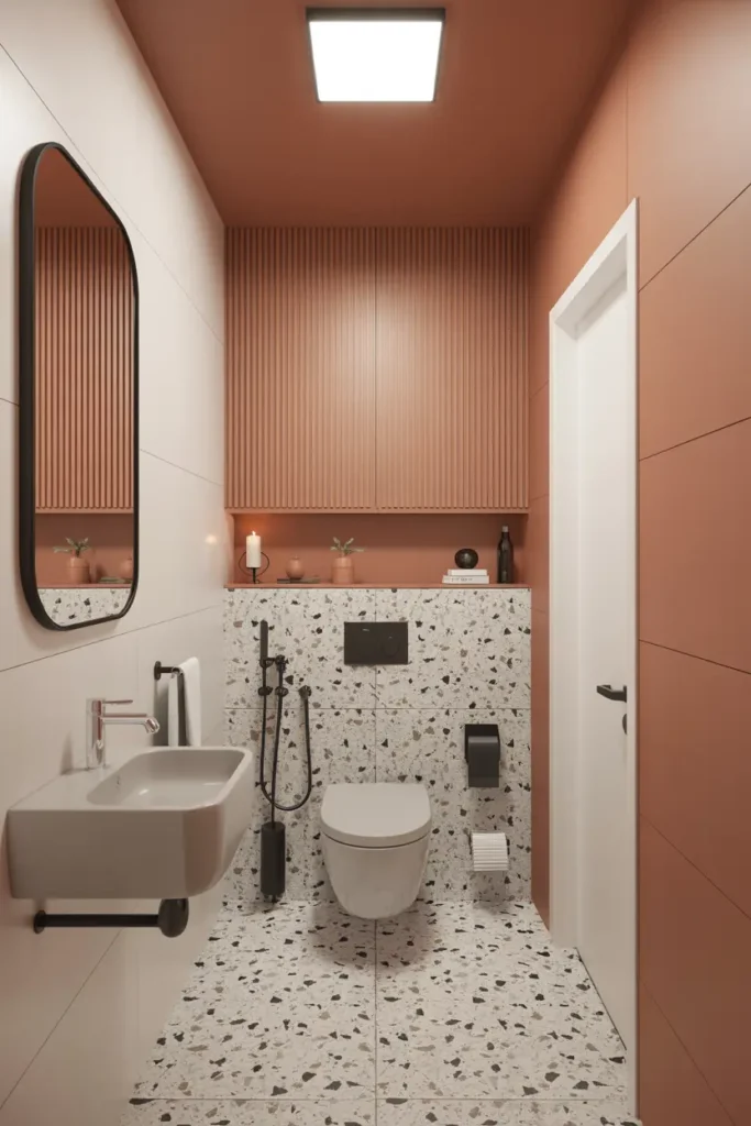 20 Dream Bathroom Designs to Refresh Your Interior 35 14. Terracotta Terrazzo Warmth