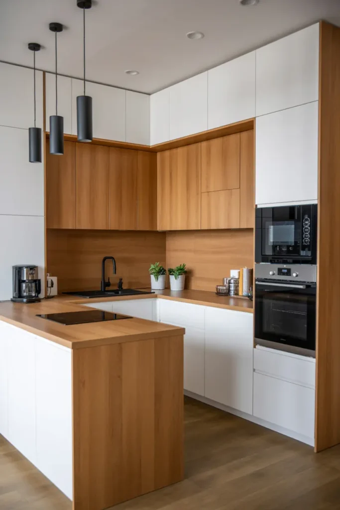 14. Warm Wood Modern Kitchen Corner