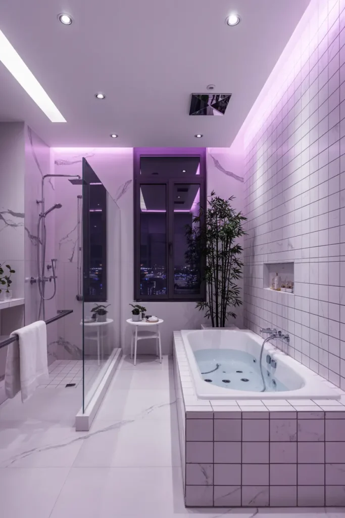 20 Stunning Bathroom Designs for Modern Home Style 35 14. purple ambient jacuzzi