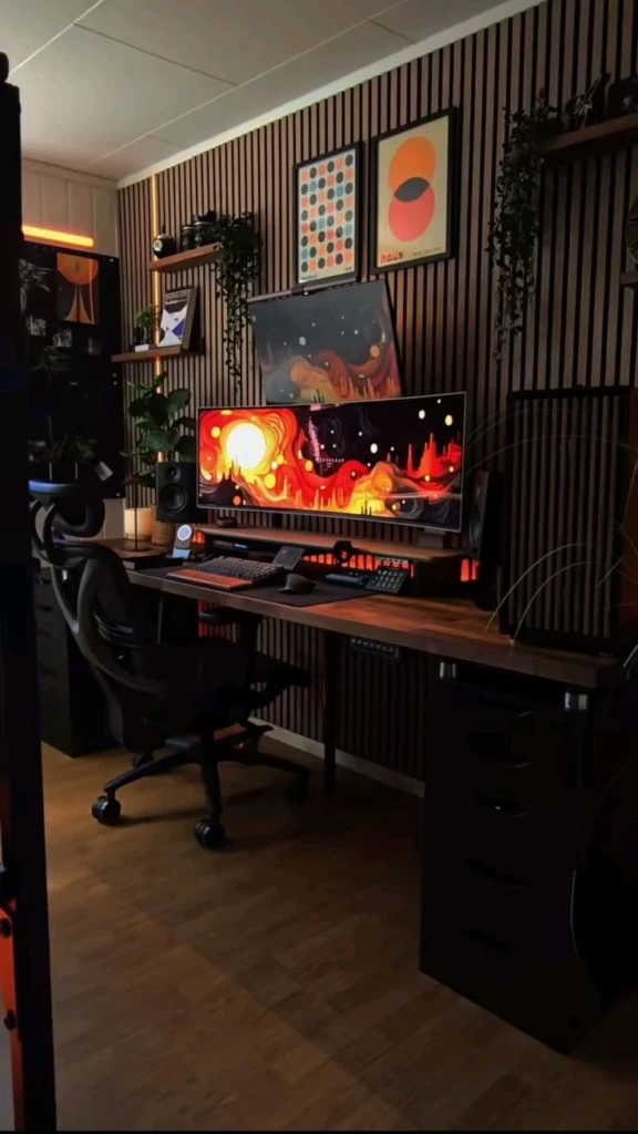 Sleek Dark Modern Gaming Setup with Portraits