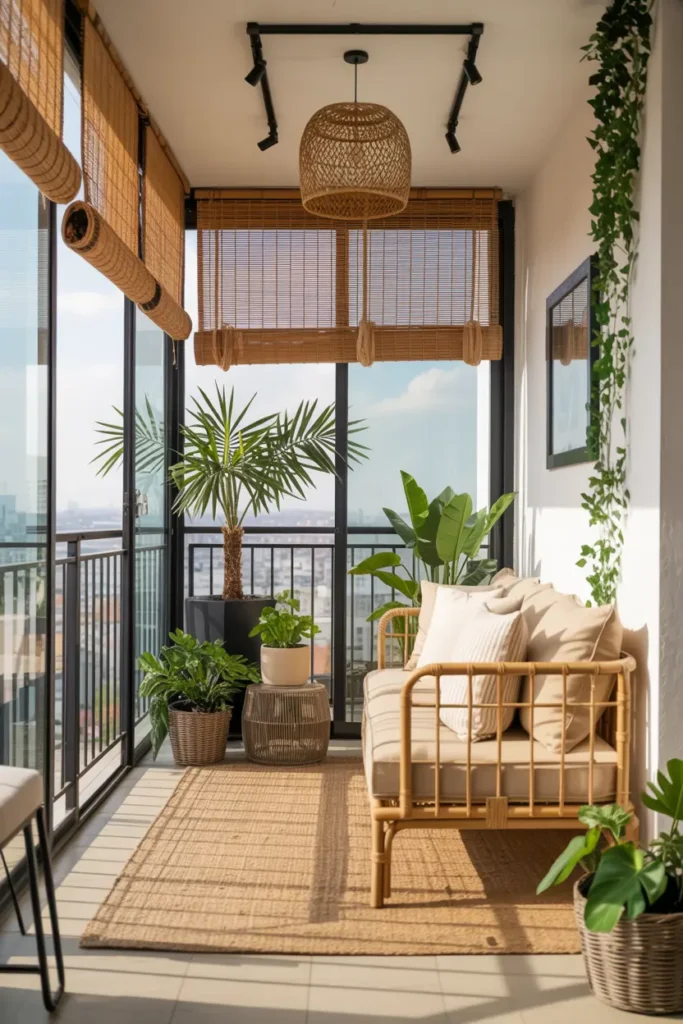 16. Sun Drenched Enclosed Balcony with Bamboo Blinds