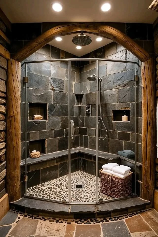 Rustic Slate Corner Rain Shower