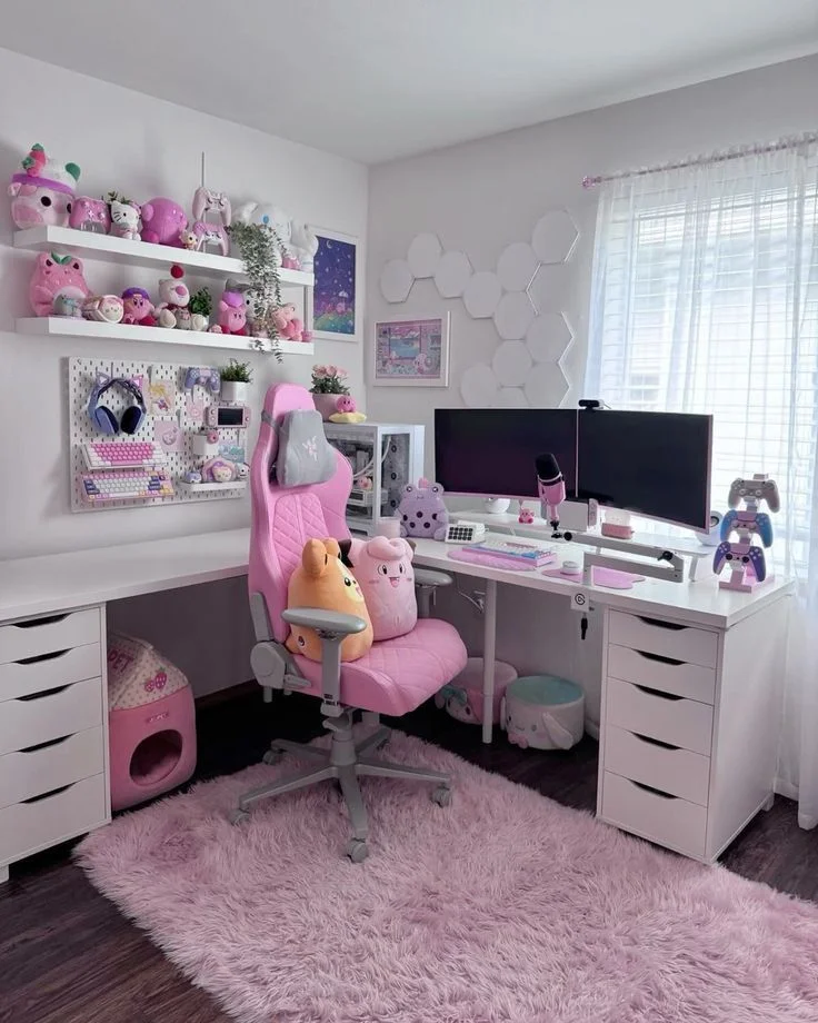 Elegant Gaming Setup with Pink Accents