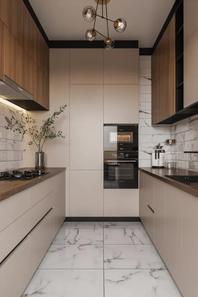 17. Beige Compact Modern Kitchen Design