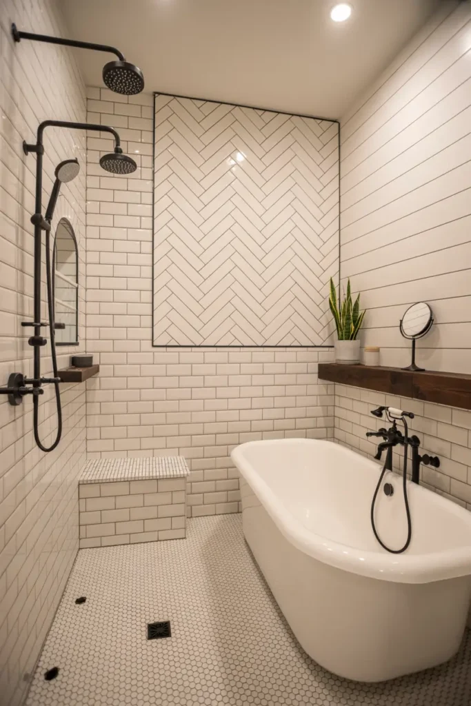 20 Dream Bathroom Designs to Refresh Your Interior 41 17. Matte Black Herringbone Elegance
