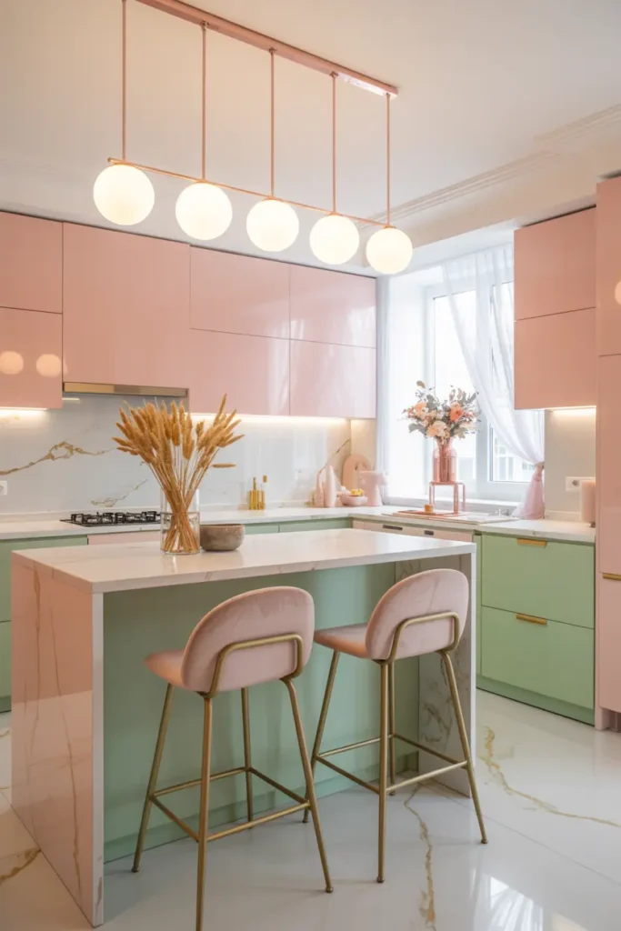 17. Pastel Pink Kitchen Island