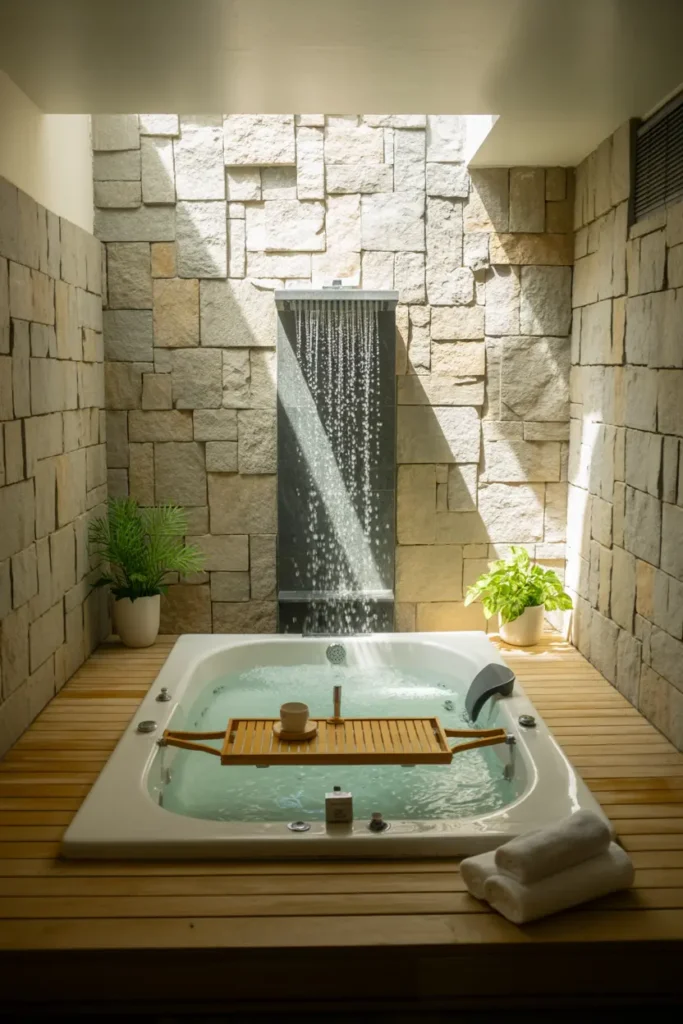20 Stunning Bathroom Designs for Modern Home Style 41 17. stone wall jacuzzi