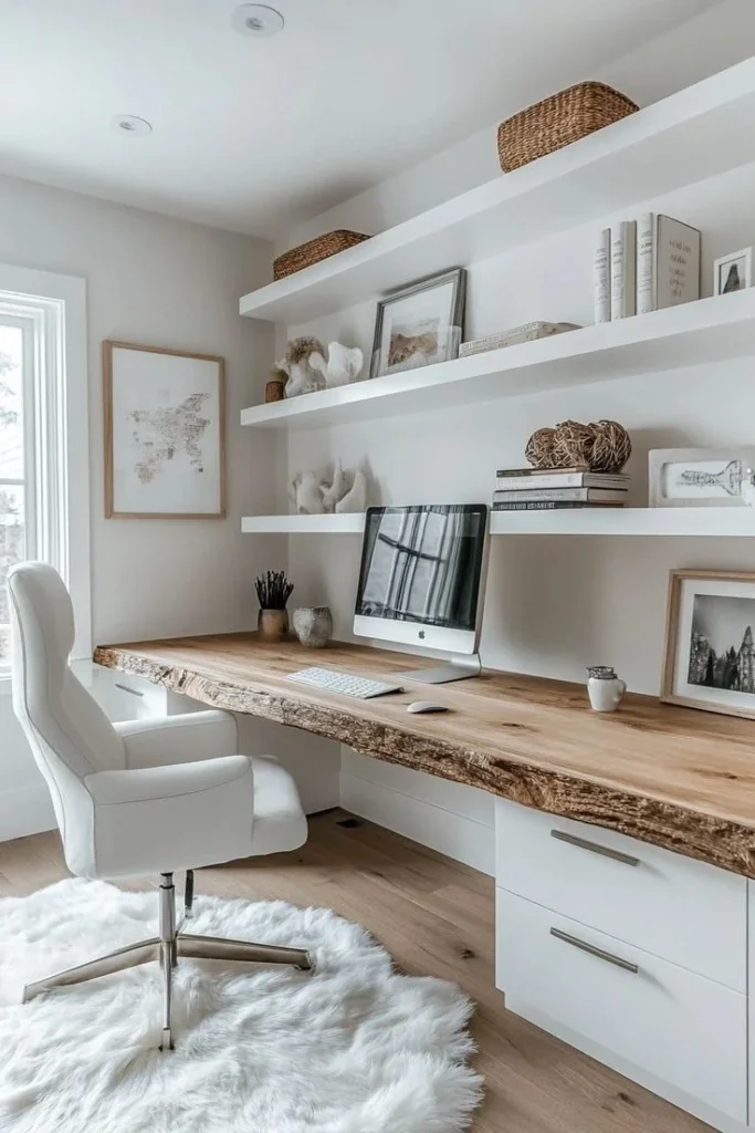 Modern Scandinavian Home Office with Light Wood and Plants