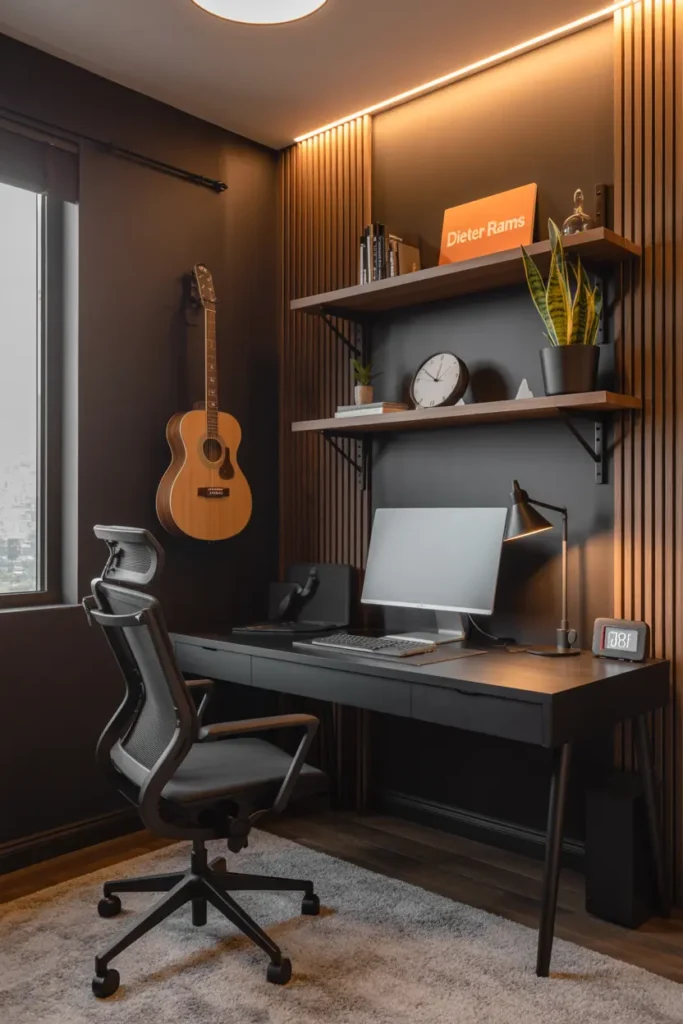 20 Budget Friendly Game Room Setup Ideas 43 18. Cozy Autumn Themed Home Office with Warm Lighting