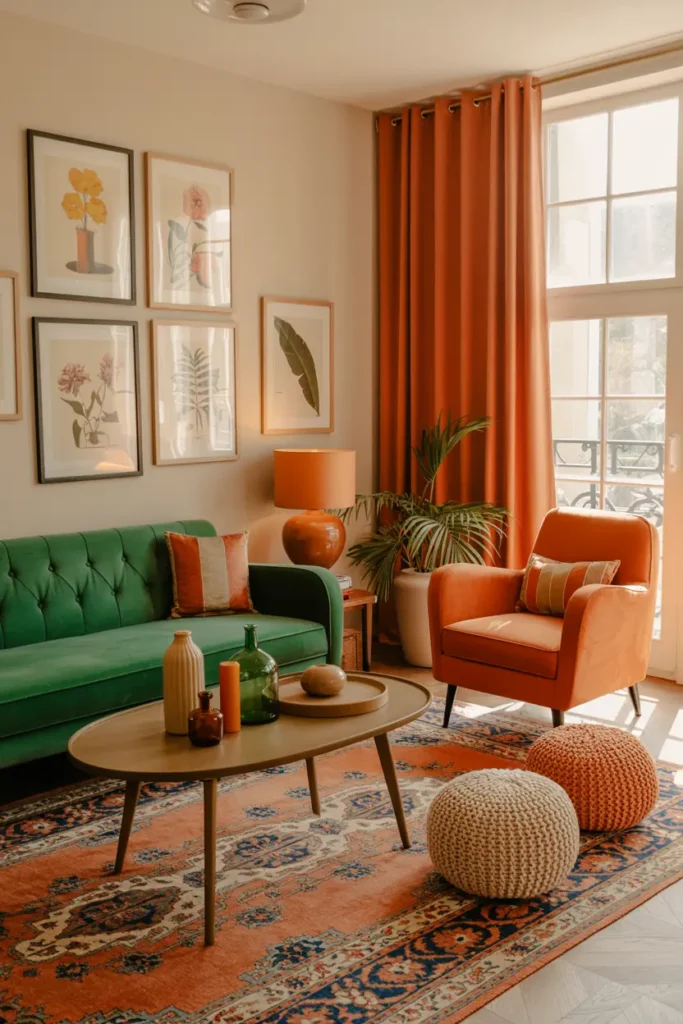 18. Emerald and Coral Velvet Lounge