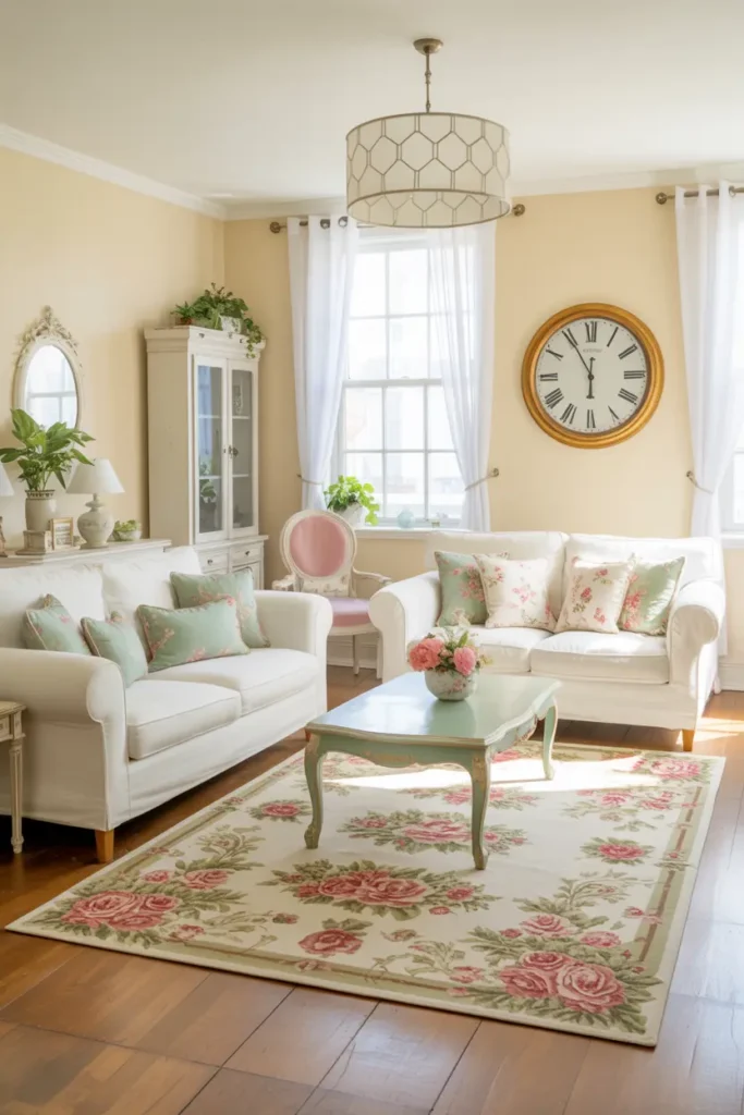 20 Stylish Living Room Ideas for Cozy & Modern Homes 43 18. Romantic Rose Cottage Lounge 1