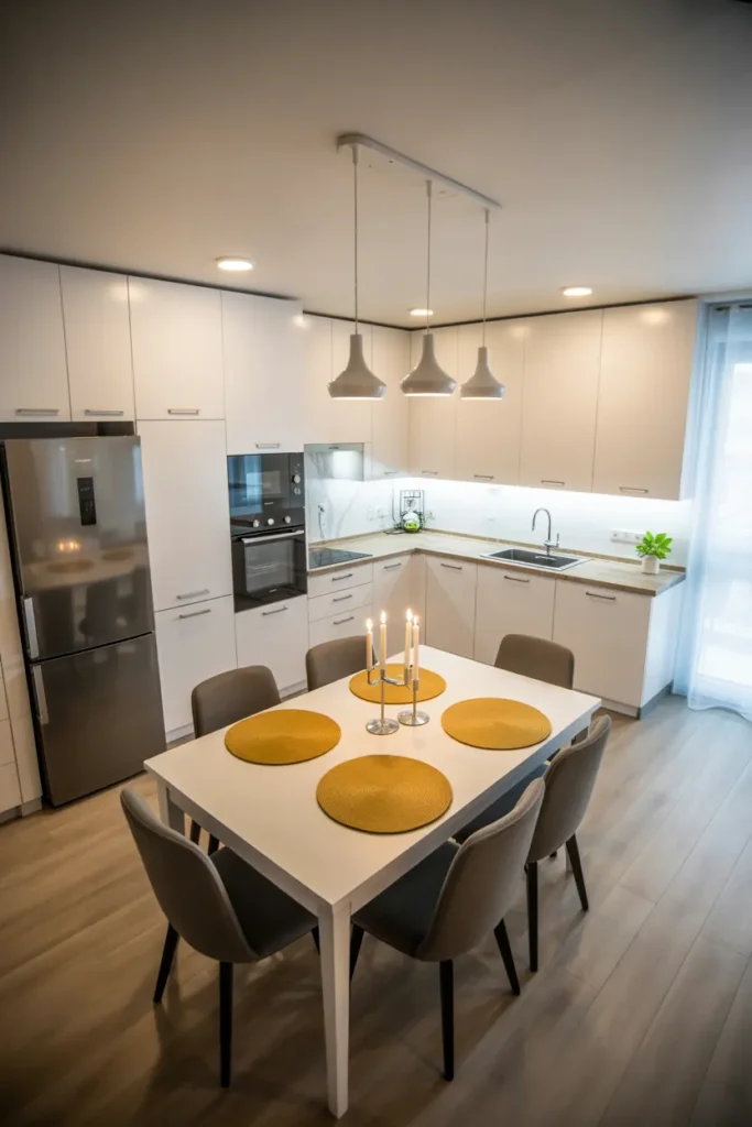 18. White Modern Kitchen Dining Area