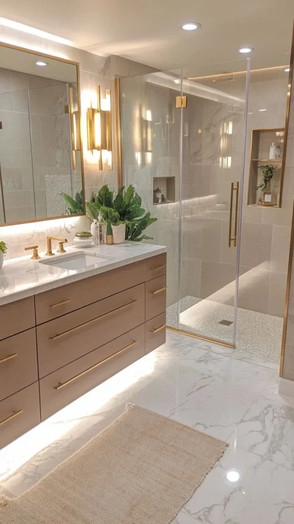 Warm Oak Minimalist Glow Bathroom