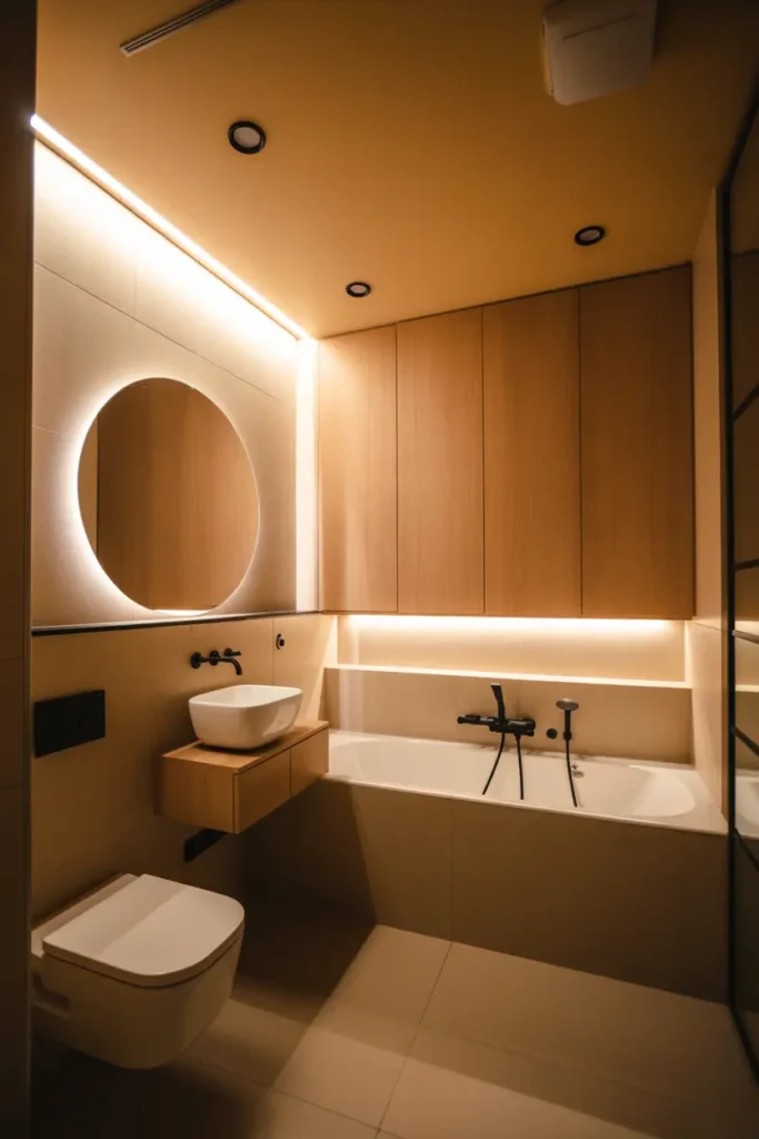 19. Charcoal Wood Slat Modern Vanity Suite