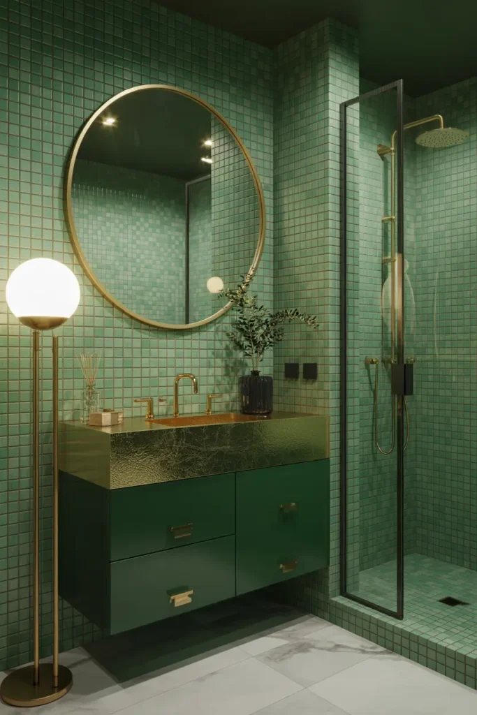 19. Emerald Green Gold Art Deco Glam Shower Suite