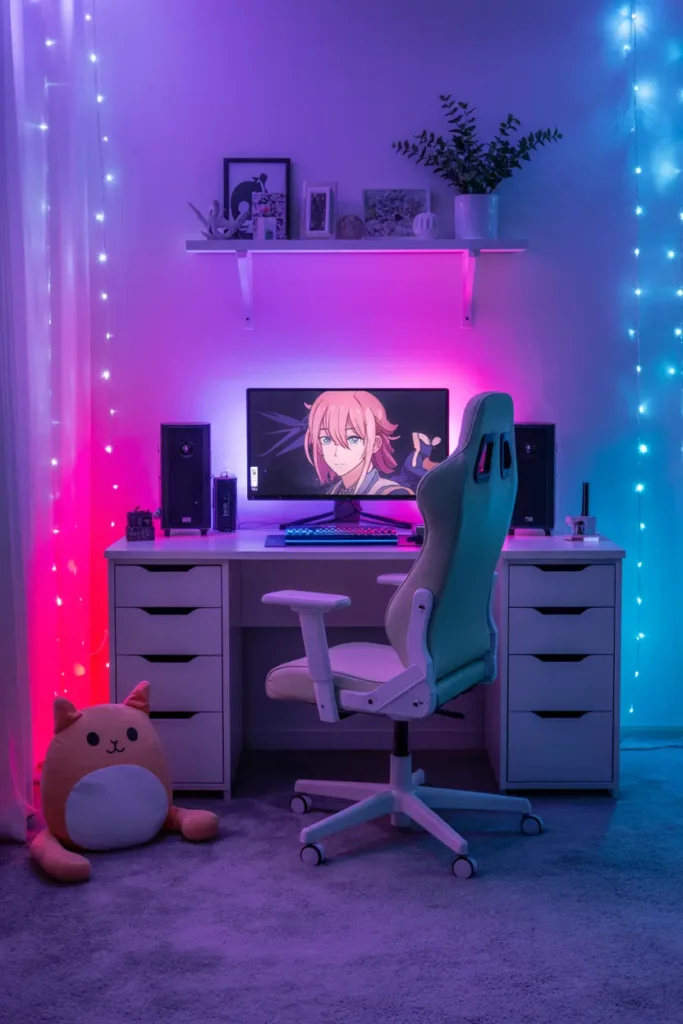 20 Budget Friendly Game Room Setup Ideas 45 19. Futuristic Blue LED Gaming Desk Setup